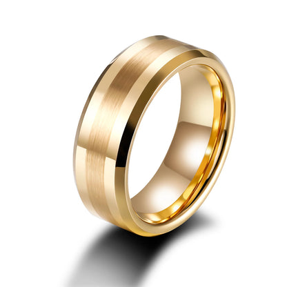 OAHLAN Customized Fashion Jewelry 8mm Gold Plated Brushed Tungsten Carbide Ring for Men Wedding Band Wholesale