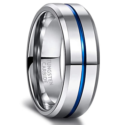 OAHLAN 8mm High Polished Tungsten Carbide Rings Blue Line Grooved Anti Rust for Mens Wedding Engagement Anniversary Gift Jewelry