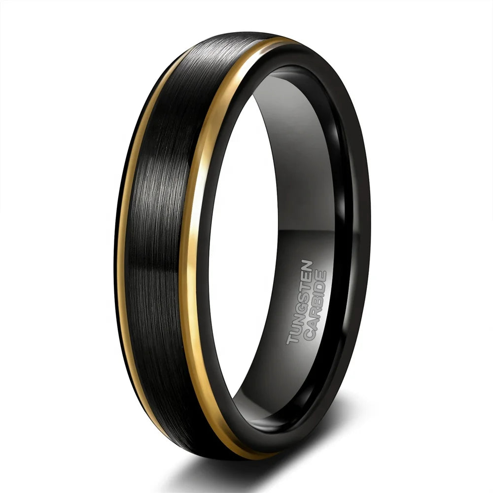 OAHLAN Fashion Jewelry Classic 6MM 8MM Black Gold Brushed Step Edge Tungsten Carbide Rings for Men's Wedding Engagement Gift