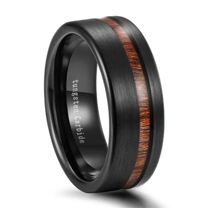 OAHLAN Fashion Jewelry 8mm Brushed Black Tungsten Carbide Rings for Men Women Wood Inlay Comfort Fit Wedding Engagement Bands