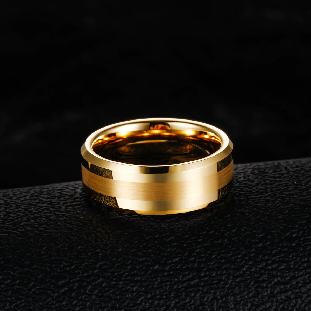 OAHLAN Customized Fashion Jewelry 8mm Gold Plated Brushed Tungsten Carbide Ring for Men Wedding Band Wholesale