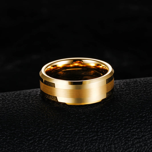 OAHLAN Customized Fashion Jewelry 8mm Gold Plated Brushed Tungsten Carbide Ring for Men Wedding Band Wholesale