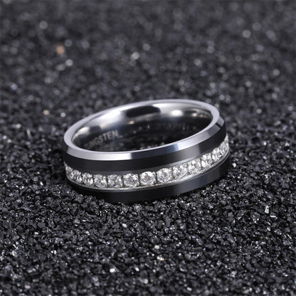 OAHLAN 6mm/8mm Silver Black Cubic Zircon Tungsten Carbide Rings for Men Women Luxury Full Round Diamonds Couple Wedding Bands