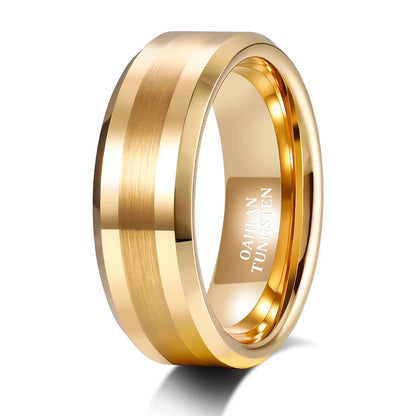OAHLAN Customized Fashion Jewelry 8mm Gold Plated Brushed Tungsten Carbide Ring for Men Wedding Band Wholesale