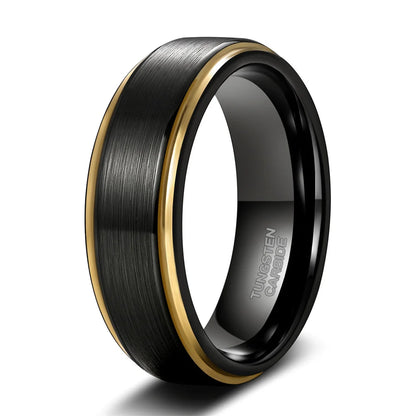 OAHLAN Fashion Jewelry Classic 6MM 8MM Black Gold Brushed Step Edge Tungsten Carbide Rings for Men's Wedding Engagement Gift