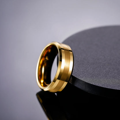 OAHLAN Customized Fashion Jewelry 8mm Gold Plated Brushed Tungsten Carbide Ring for Men Wedding Band Wholesale