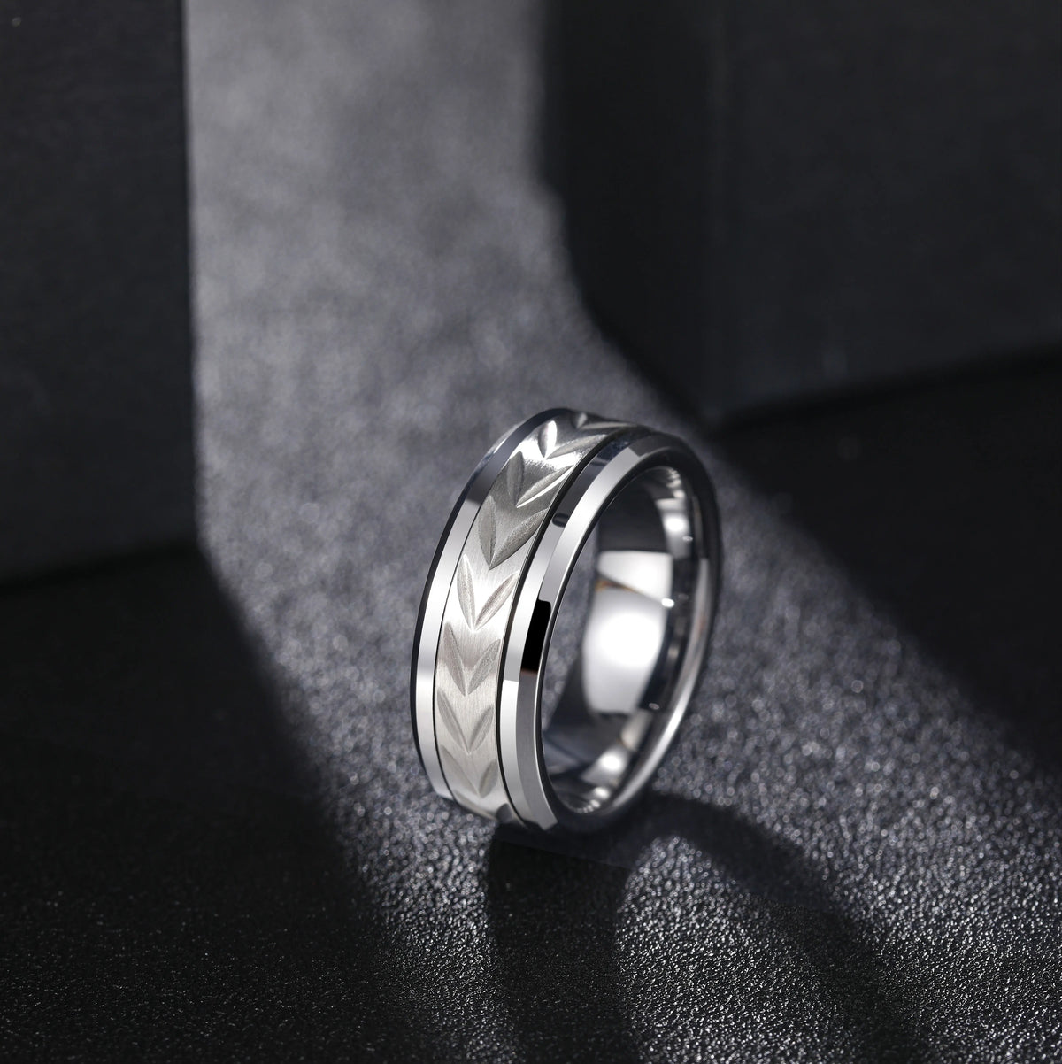 OAHLAN Fashion Jewelry Cool Style 8mm Silver Spinning Design Matte Tungsten Carbide Rings for Men's Wedding Engagement Gift