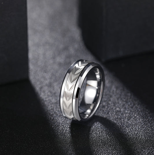 OAHLAN Fashion Jewelry Cool Style 8mm Silver Spinning Design Matte Tungsten Carbide Rings for Men's Wedding Engagement Gift
