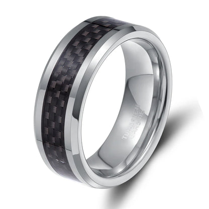OAHLAN Personalized 6mm/8mm Black Fiber Inlay Tungsten Carbide Ring for Men Women Engagement Wedding Band Fashion Jewelry