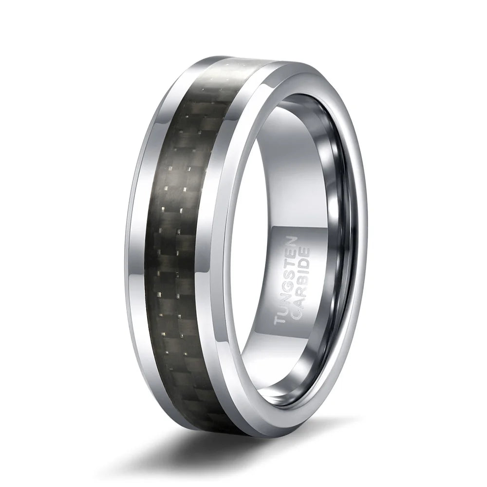 OAHLAN Personalized 6mm/8mm Black Fiber Inlay Tungsten Carbide Ring for Men Women Engagement Wedding Band Fashion Jewelry