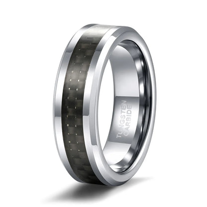 OAHLAN Personalized 6mm/8mm Black Fiber Inlay Tungsten Carbide Ring for Men Women Engagement Wedding Band Fashion Jewelry