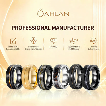 OAHLAN Fashion Jewelry 8mm Gold Plated Grooved Silver Brushed Tungsten Carbide Rings for Men Wedding Engagement Gift Wholesale