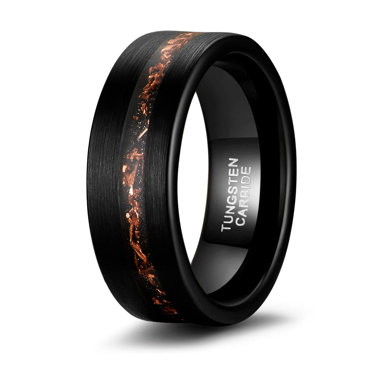 OAHLAN Fashion Jewelry 8mm Brushed Black Tungsten Carbide Ring for Men Sand Base Copper Slag Inlay Wedding Engagement Bands