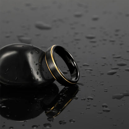 OAHLAN Fashion Jewelry Classic 6MM 8MM Black Gold Brushed Step Edge Tungsten Carbide Rings for Men's Wedding Engagement Gift