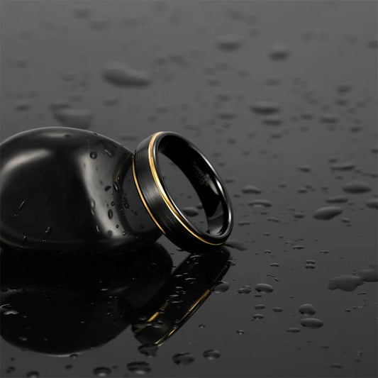 OAHLAN Fashion Jewelry Classic 6MM 8MM Black Gold Brushed Step Edge Tungsten Carbide Rings for Men's Wedding Engagement Gift