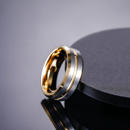 OAHLAN Fashion Jewelry 8mm Gold Plated Grooved Silver Brushed Tungsten Carbide Rings for Men Wedding Engagement Gift Wholesale