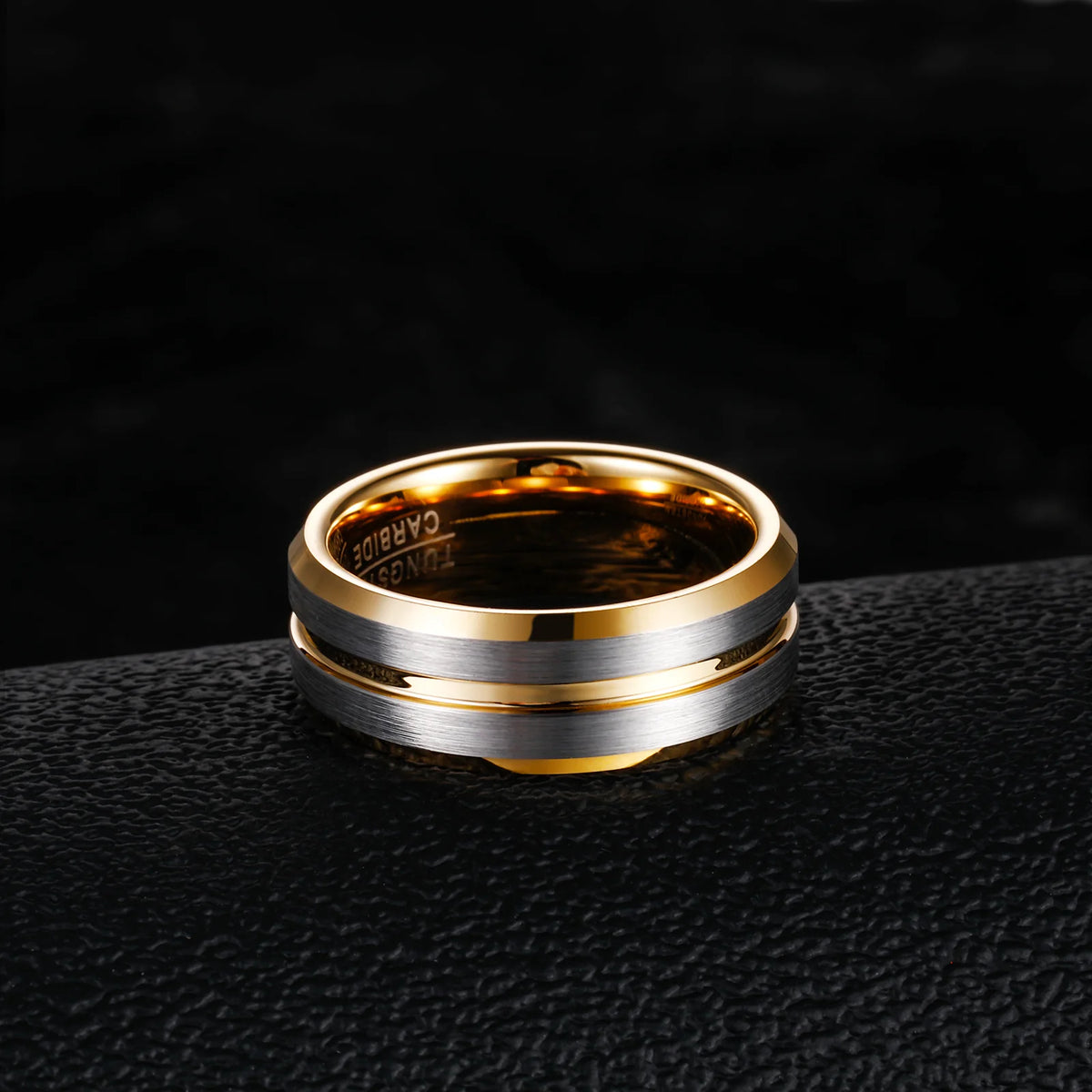 OAHLAN Fashion Jewelry 8mm Gold Plated Grooved Silver Brushed Tungsten Carbide Rings for Men Wedding Engagement Gift Wholesale