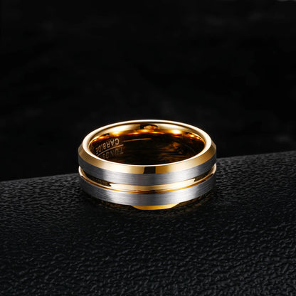OAHLAN Fashion Jewelry 8mm Gold Plated Grooved Silver Brushed Tungsten Carbide Rings for Men Wedding Engagement Gift Wholesale