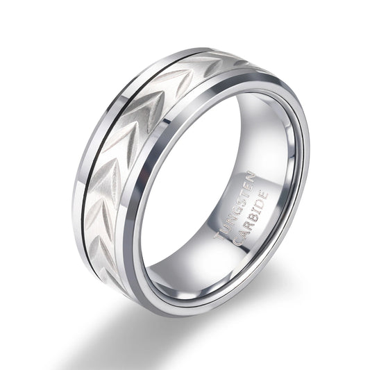 OAHLAN Fashion Jewelry Cool Style 8mm Silver Spinning Design Matte Tungsten Carbide Rings for Men's Wedding Engagement Gift