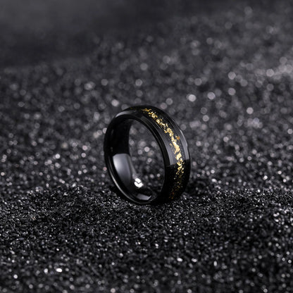 OAHLAN 8mm Beveled Edge Tungsten Carbide Rings for Men Women Black and Gold Foils Inlay Wedding Engagement Gift Fashion Jewelry