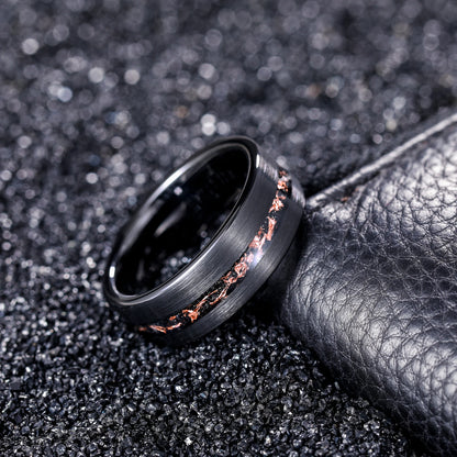 OAHLAN Fashion Jewelry 8mm Brushed Black Tungsten Carbide Ring for Men Sand Base Copper Slag Inlay Wedding Engagement Bands