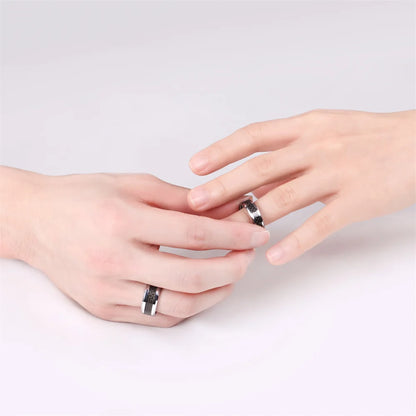 OAHLAN Personalized 6mm/8mm Black Fiber Inlay Tungsten Carbide Ring for Men Women Engagement Wedding Band Fashion Jewelry