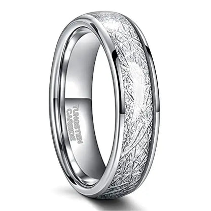 OAHLAN 4/6/8mm Fadeless Tungsten Carbide Rings Men Women Dome Polished Meteorite Inlay Ring Wedding Bands Fashion Jewelry