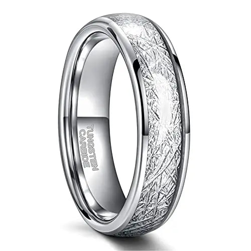 OAHLAN 4/6/8mm Fadeless Tungsten Carbide Rings Men Women Dome Polished Meteorite Inlay Ring Wedding Bands Fashion Jewelry