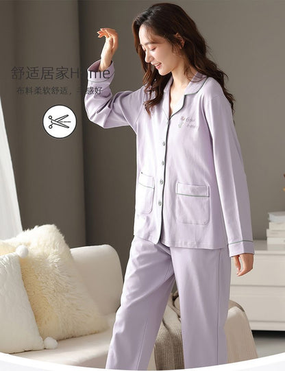 Pure Cotton Pajamas for Women, Spring and Autumn Long-Sleeved Trousers Suit, Autumn and Winter Loose, Can Be Worn Outside Home Clothes