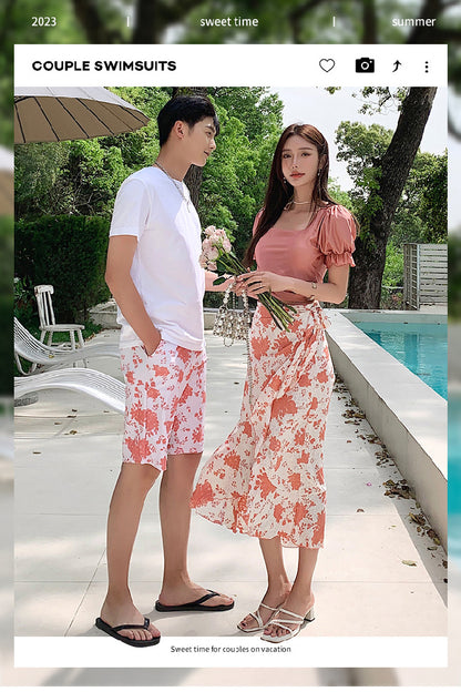 Couples Swimsuit Women's Split Swimsuit Hot Spring Small Chest Push-up Slimming High Waist Bikini Swimming Holiday Men's Beach Pants