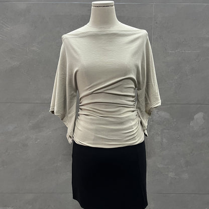 Summer Pure Desire Sweet Girl One-Shoulder Waist Slimming Look Three-Quarter Sleeve T-Shirt Women's Unique and Chic Pleated Top