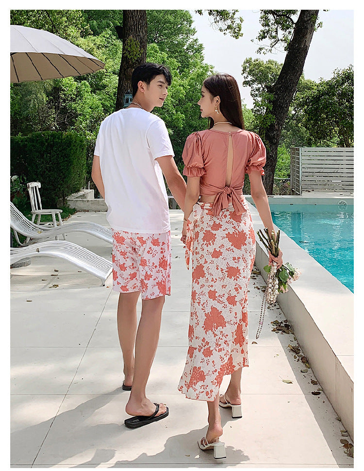 Couples Swimsuit Women's Split Swimsuit Hot Spring Small Chest Push-up Slimming High Waist Bikini Swimming Holiday Men's Beach Pants