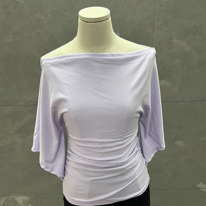 Summer Pure Desire Sweet Girl One-Shoulder Waist Slimming Look Three-Quarter Sleeve T-Shirt Women's Unique and Chic Pleated Top