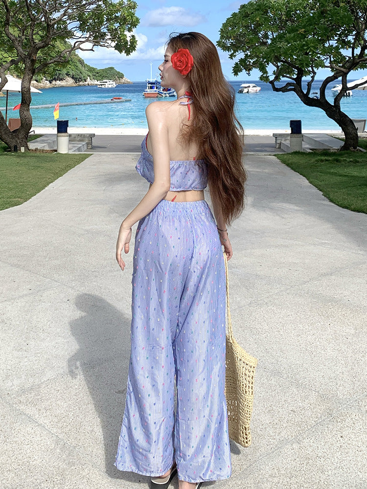Japanese Sweet Girl Fresh Blue Plaid Bow Bikini Small Breasts Sexy Skirt Style Split Swimsuit for Women