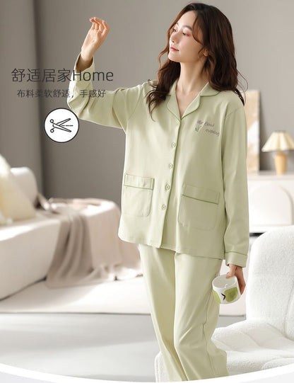 Pure Cotton Pajamas for Women, Spring and Autumn Long-Sleeved Trousers Suit, Autumn and Winter Loose, Can Be Worn Outside Home Clothes