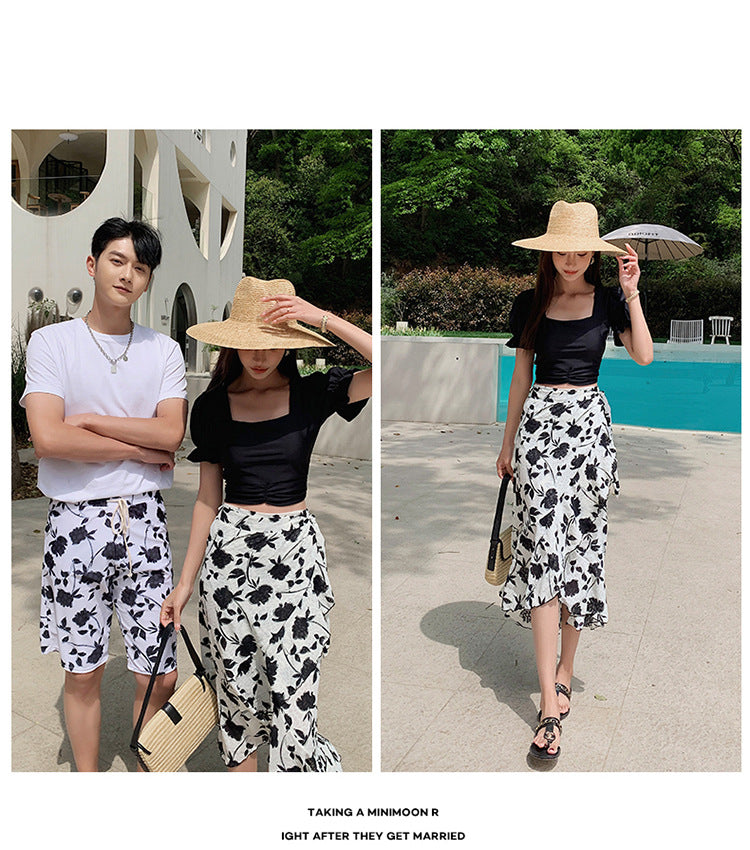 Couples Swimsuit Women's Split Swimsuit Hot Spring Small Chest Push-up Slimming High Waist Bikini Swimming Holiday Men's Beach Pants