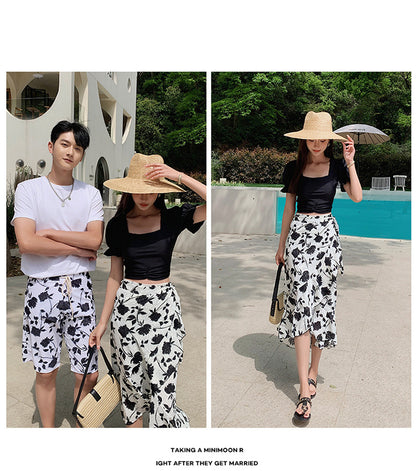 Couples Swimsuit Women's Split Swimsuit Hot Spring Small Chest Push-up Slimming High Waist Bikini Swimming Holiday Men's Beach Pants