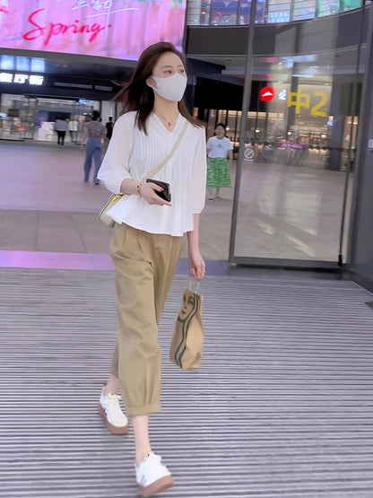 Summer women's 2023 new small wear a set of slightly fat age-reducing playful lively top two-piece suit
