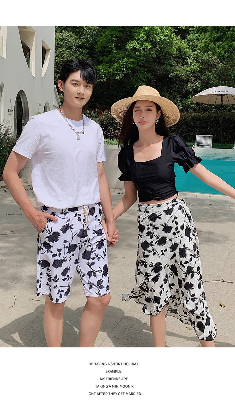 Couples Swimsuit Women's Split Swimsuit Hot Spring Small Chest Push-up Slimming High Waist Bikini Swimming Holiday Men's Beach Pants
