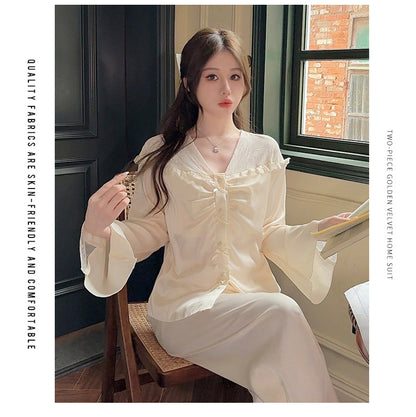 Purely Sensual,Comfortable, Breathable Pajamas, Satin Chiffon Loungewear Set, Available in Multiple Colors,Button-Up Set