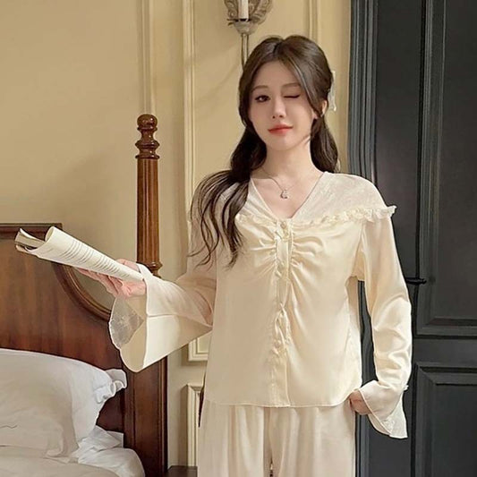 Purely Sensual,Comfortable, Breathable Pajamas, Satin Chiffon Loungewear Set, Available in Multiple Colors,Button-Up Set