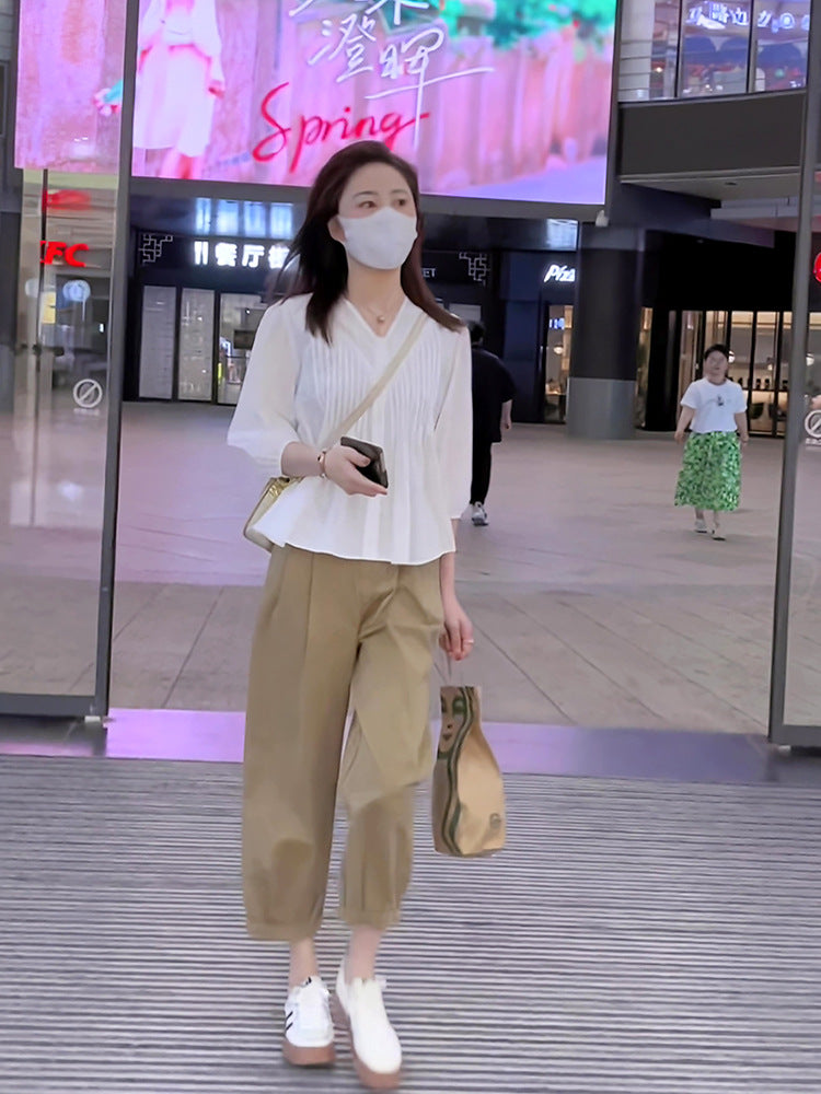 Summer women's 2023 new small wear a set of slightly fat age-reducing playful lively top two-piece suit