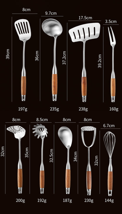 Cross-Border Kitchenware 316 Stainless Steel Spatula for Cooking Household Soup Spoon Rosewood Handle Spatula Kitchen Utensils Frying Spoon