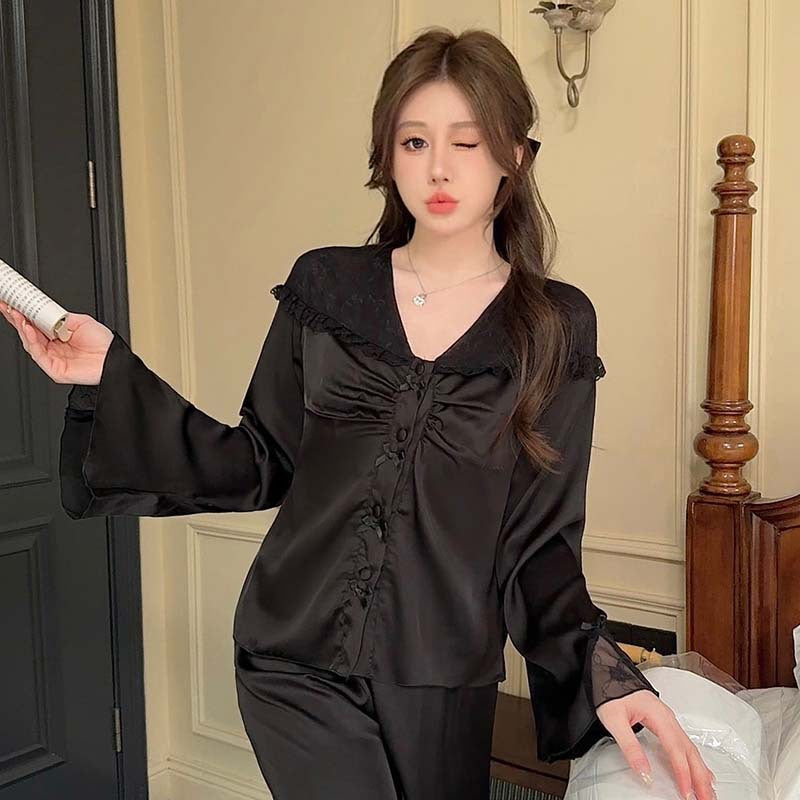 Purely Sensual,Comfortable, Breathable Pajamas, Satin Chiffon Loungewear Set, Available in Multiple Colors,Button-Up Set