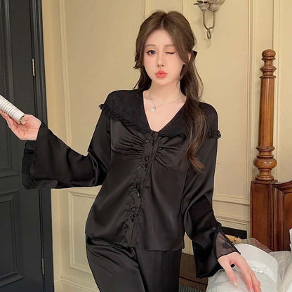Purely Sensual,Comfortable, Breathable Pajamas, Satin Chiffon Loungewear Set, Available in Multiple Colors,Button-Up Set