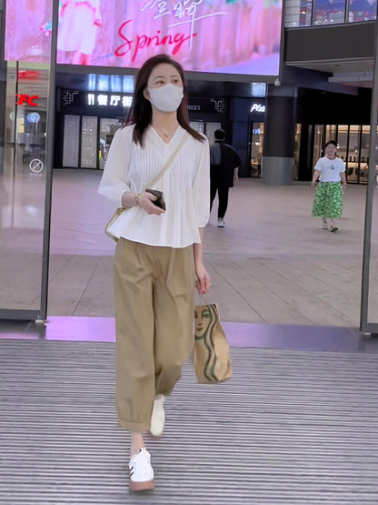 Summer women's 2023 new small wear a set of slightly fat age-reducing playful lively top two-piece suit