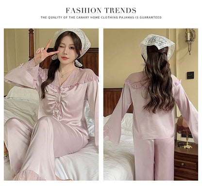 Purely Sensual,Comfortable, Breathable Pajamas, Satin Chiffon Loungewear Set, Available in Multiple Colors,Button-Up Set