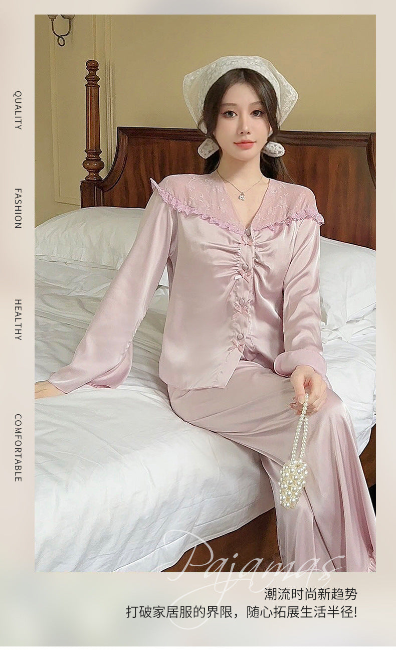 Purely Sensual,Comfortable, Breathable Pajamas, Satin Chiffon Loungewear Set, Available in Multiple Colors,Button-Up Set