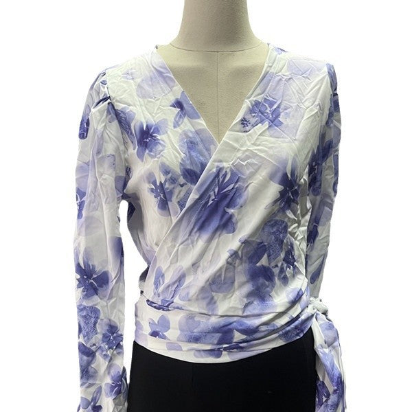 French Style Retro Floral Short Long-Sleeved Shirt for Women Spring and Summer New Design Niche Strappy V Neck Top