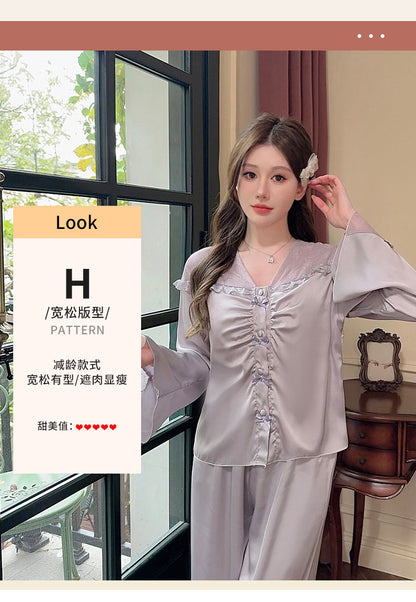 Purely Sensual,Comfortable, Breathable Pajamas, Satin Chiffon Loungewear Set, Available in Multiple Colors,Button-Up Set